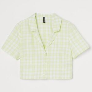 H&M Checked Crop Shirt in Light Green / White XL NEW NWT